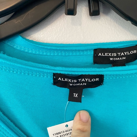 Blue V-Neck Top with Cocktail Embroidery size 1x and 2x - Picture 4 of 4